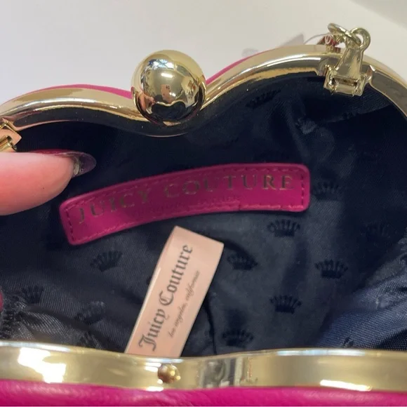 Vintage Juicy Couture Pink Leather Rhinestone Heart Minaudiere Bag. - Picture 7 of 12